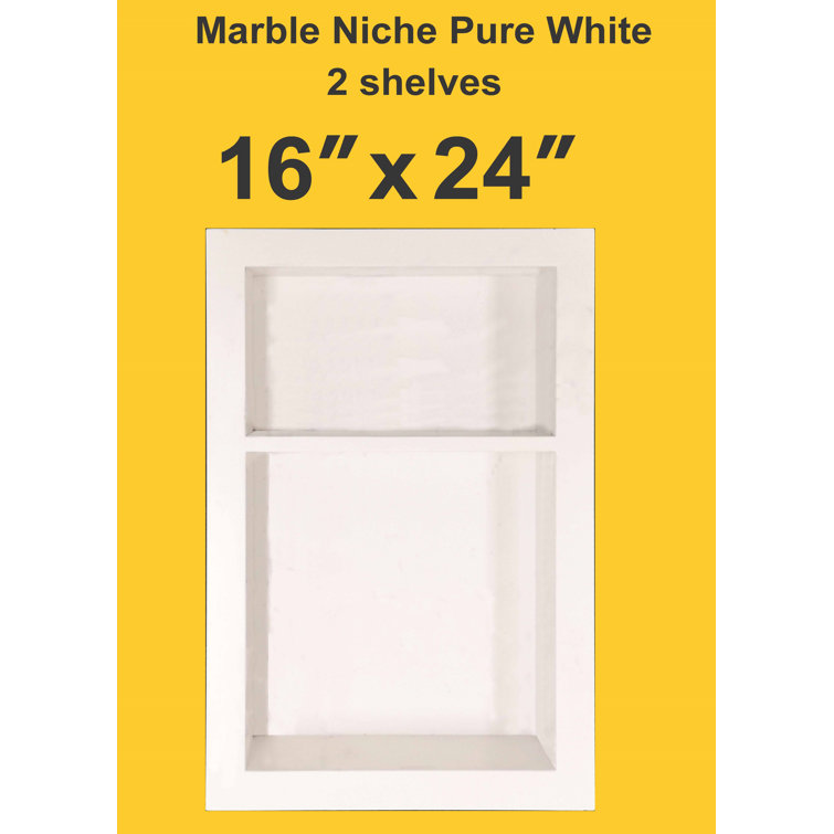 kingston Marble Shower Niche Pure White Double Shelf 16x24(1 Piece Per